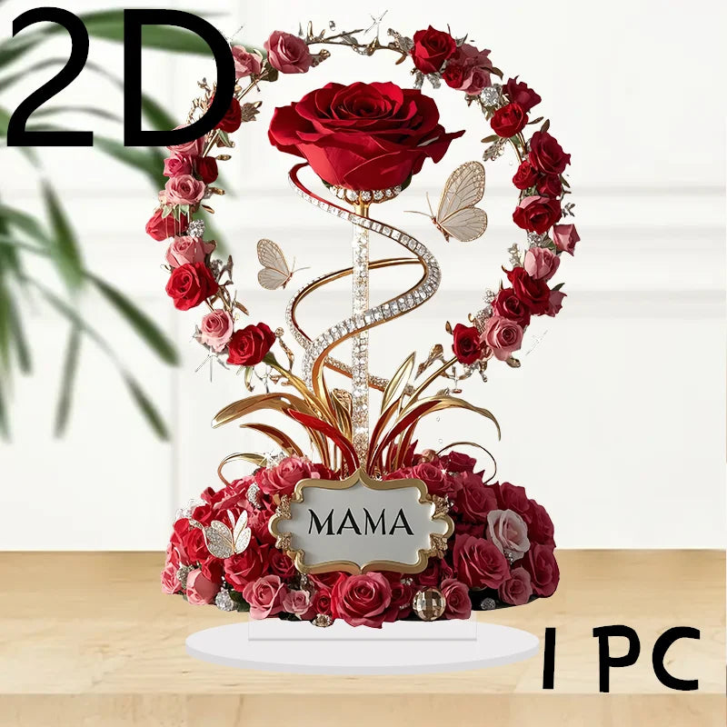 زينة أكريليك ثنائية الأبعاد على شكل وردة حمراء