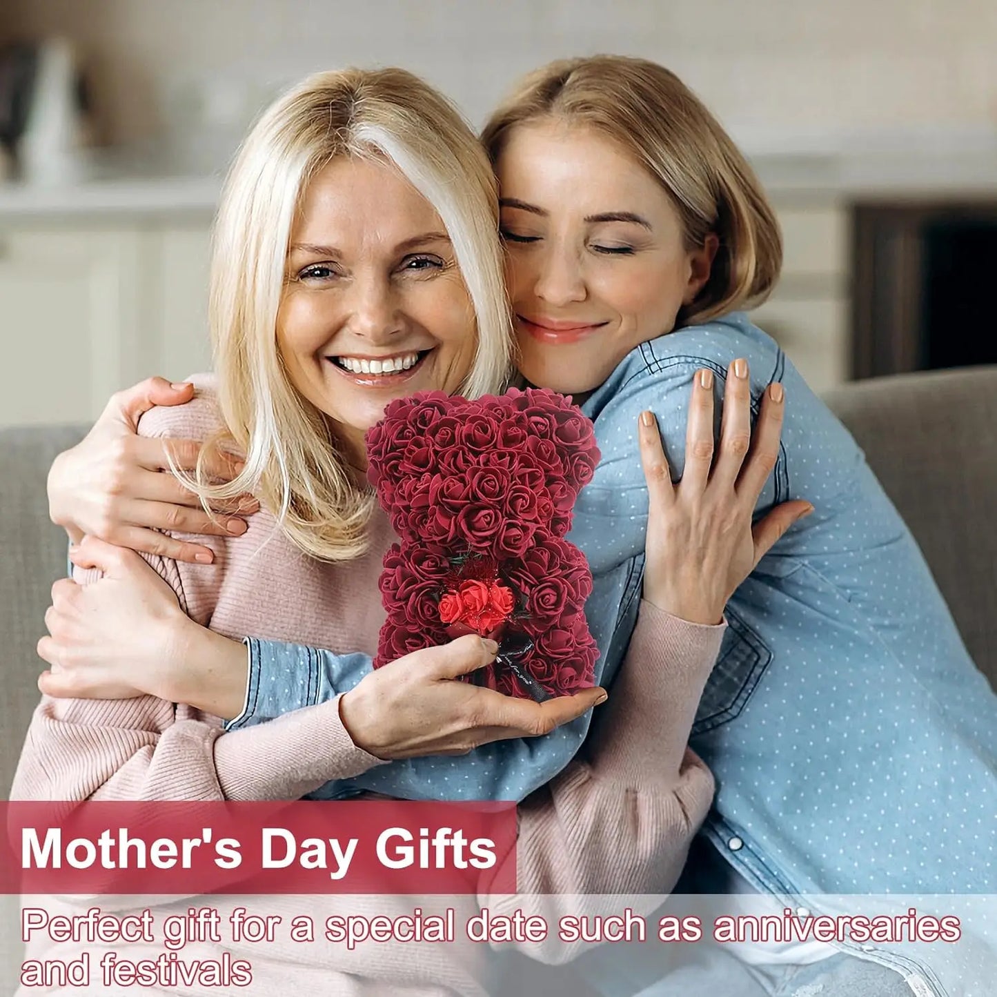 هدايا عيد ميلاد للأم والصديقة على شكل دب وردي